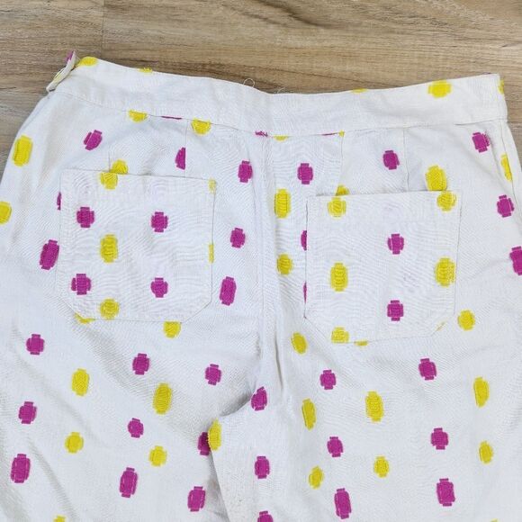 🔹️Anthropologie Cream w/Pink & Yellow Dot Wide Leg Cropped Pants Size 10 - Picture 6 of 15